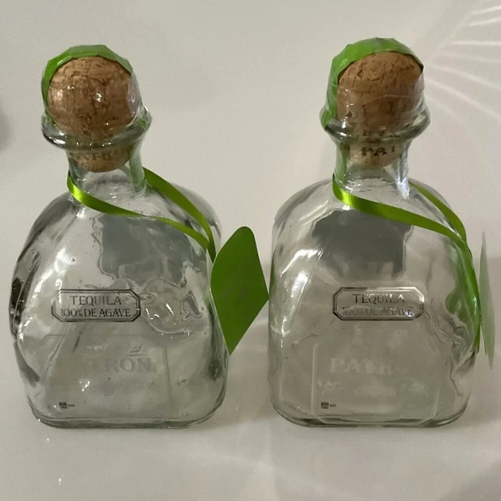 DIY 2 PATRON SILVER TEQUILA BOTTLES 750 ML WITH CORKS &TAGS